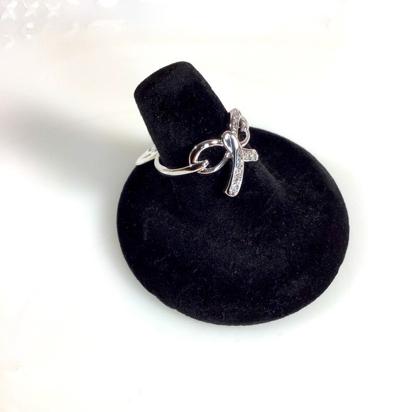 Dainty Pave Cubic Zirconia Bow Silver Fashion Ring - Size 10 - Picture 2 of 3